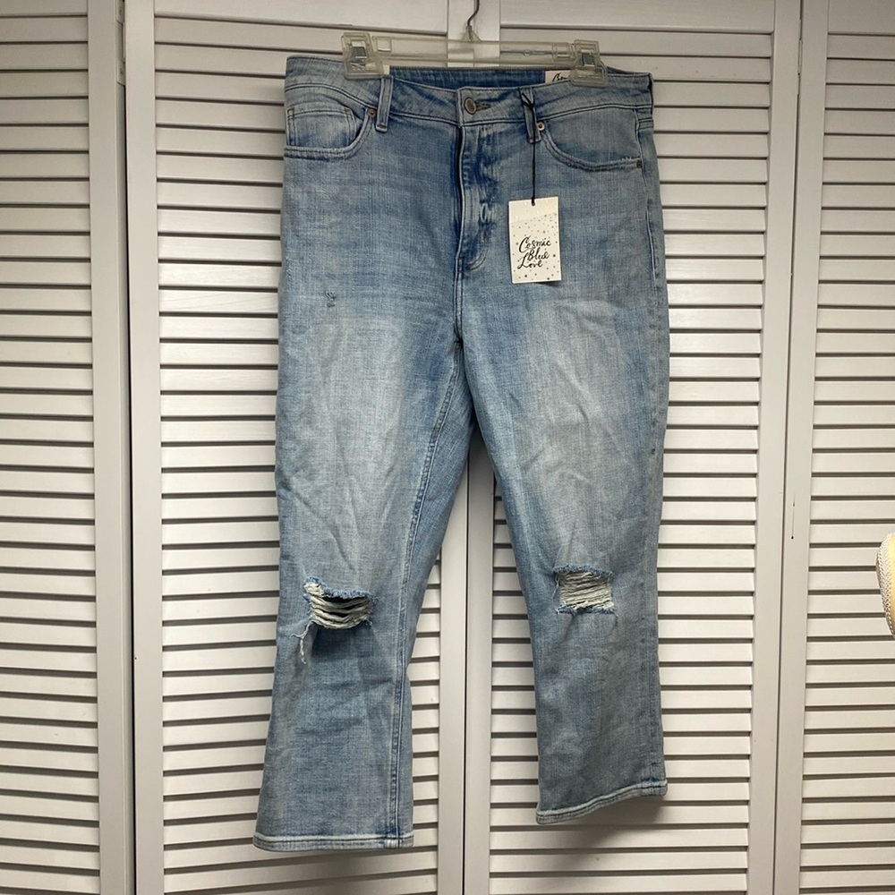 Cosmic Blue Love High Rise Distressed Straight Jeans in Sanctuary Wash Denim